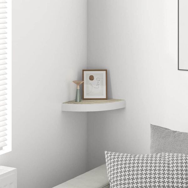 vidaXL &Eacute;tag&egrave;re d'angle murale Ch&ecirc;ne et blanc 25x25x3,8 cm MDF