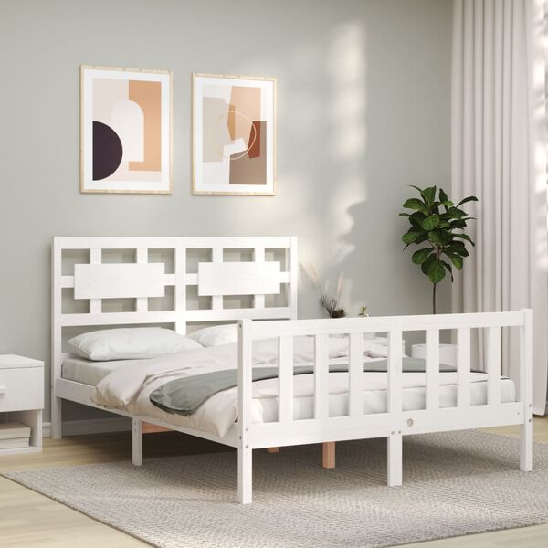 vidaXL Cadre de lit sans matelas blanc bois de pin massif