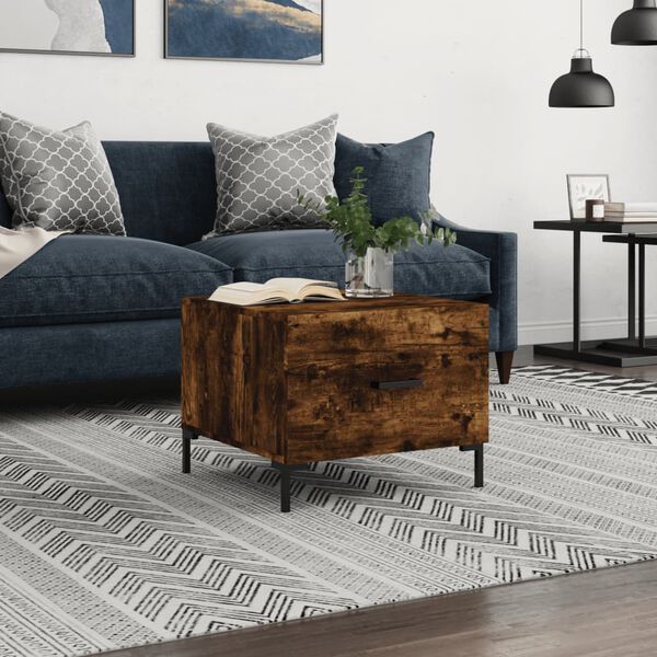vidaXL Table basse Ch&ecirc;ne fum&eacute; 50x50x40 cm Bois d'ing&eacute;nierie