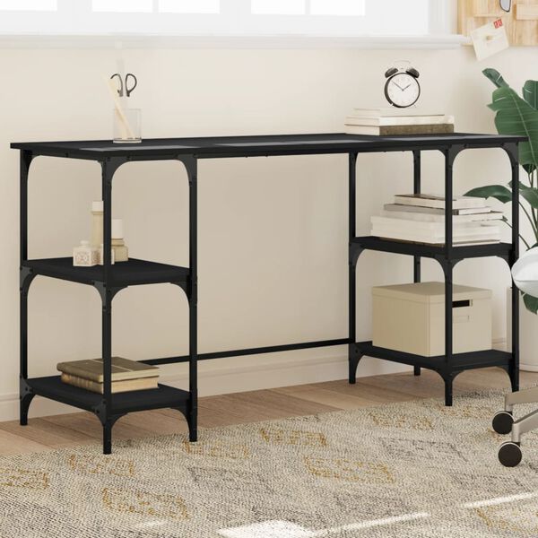 vidaXL Bureau noir 140x50x75 cm m&eacute;tal et bois d'ing&eacute;nierie