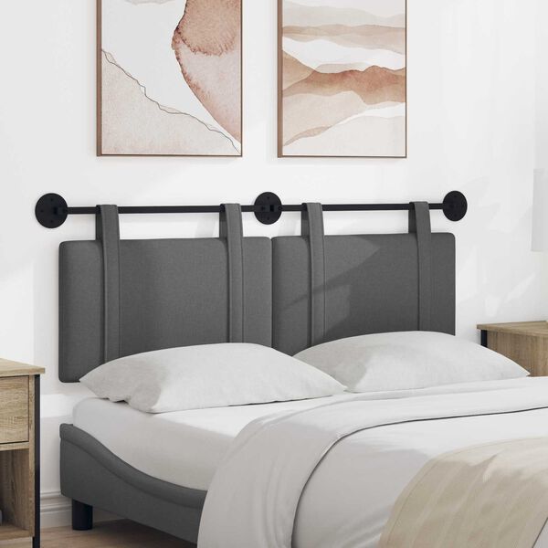 vidaXL T&ecirc;te de lit suspendue Uni Gris fonc&eacute; 130 x 55 x 5 cm tissu
