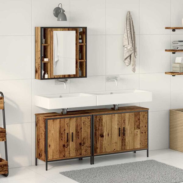 vidaXL Ensemble de mobilier de salle de bain avec &eacute;tag&egrave;re 3 pcs Marron