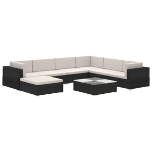 vidaXL Salon de jardin 8 pcs avec coussins R&eacute;sine tress&eacute;e Noir