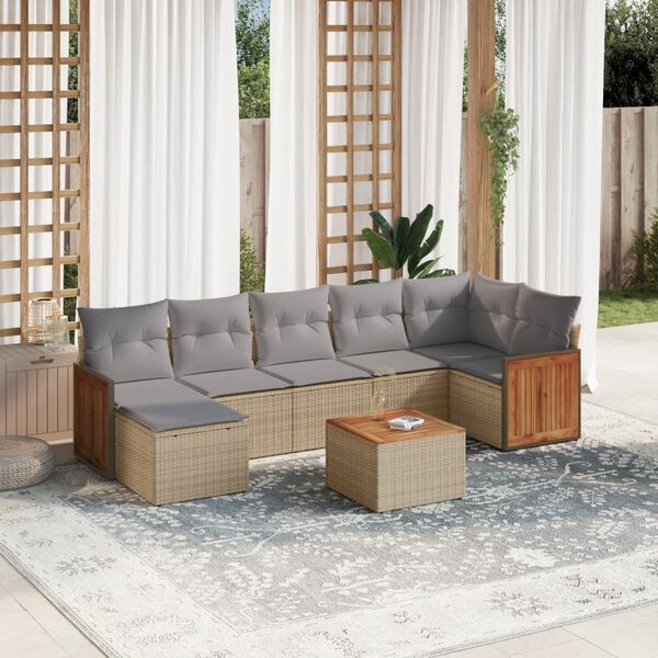vidaXL Salon de jardin avec coussins 8 pcs beige r&eacute;sine tress&eacute;e