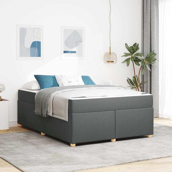 vidaXL Cadre de lit avec matelas Gris fonc&eacute; 140 x 200 cm tissu