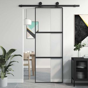 vidaXL Porte coulissante noir 76x205 cm verre tremp&eacute; aluminium