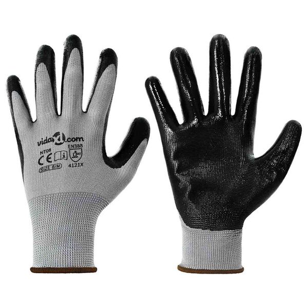 vidaXL Gants de Travail 12 pcs Gris et Noir 8 / m Polyester