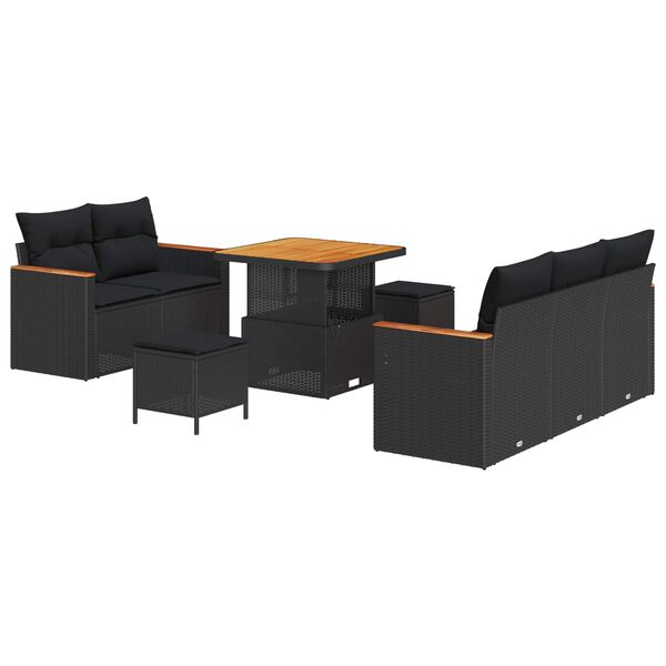 vidaXL Ensemble de canap&eacute; de jardin 8 pcs Noir polyrotin