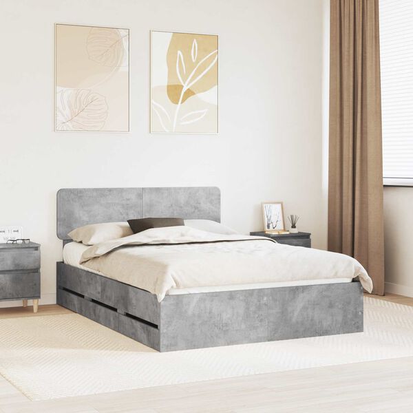 vidaXL Cadre de lit Gris B&eacute;ton 140 x 200 cm Bois d&rsquo;ing&eacute;nierie