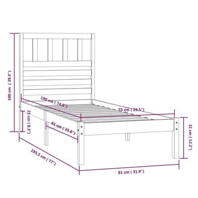 vidaXL Cadre de lit sans matelas blanc 75x190 cm bois de pin massif