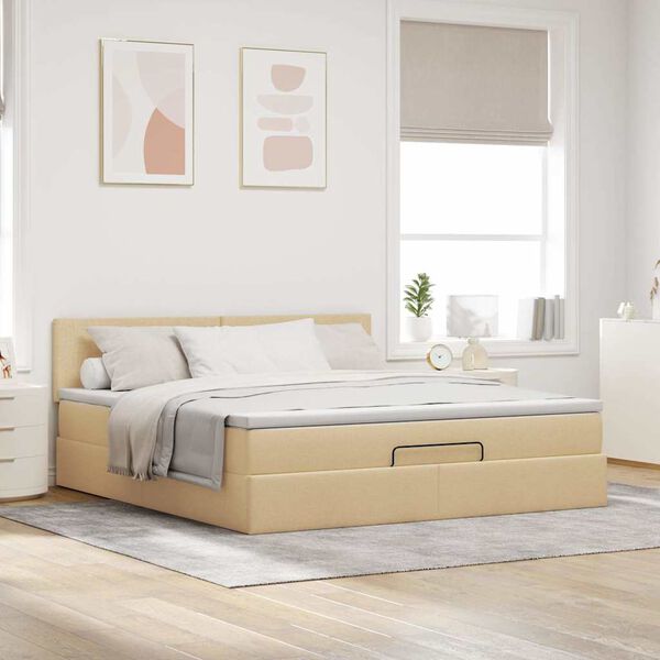 VidaXL Cadre de lit ottoman avec matelas cr&egrave;me 160x200 cm tissu