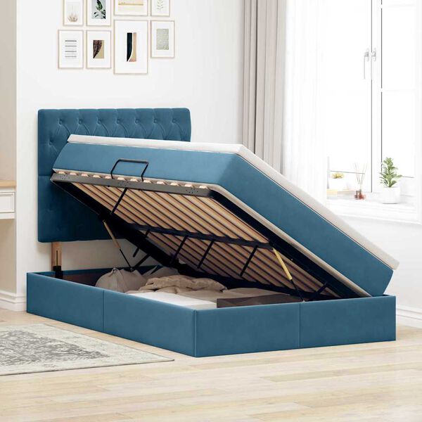 vidaXL Lit avec rangement et LED Bleu fonc&eacute; 120 x 200 cm Velours