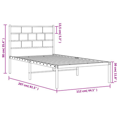 vidaXL Cadre de lit métal sans matelas avec tête de lit noir 107x203cm