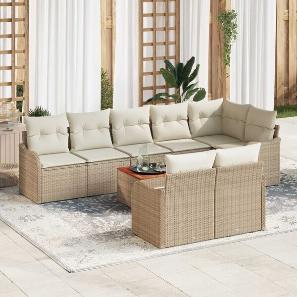 vidaXL Ensemble de canap&eacute; de jardin 9 pcs Beige et blanc