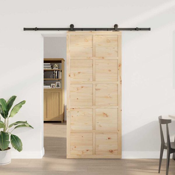 vidaXL Porte coulissante Marron 100 x 208 cm Bois de pin massif