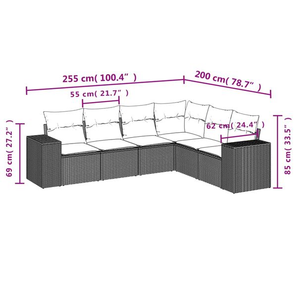 vidaXL Salon de jardin 6 pcs avec coussins gris r&eacute;sine tress&eacute;e