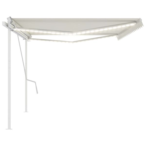 vidaXL Auvent manuel r&eacute;tractable avec LED 5x3 m Cr&egrave;me
