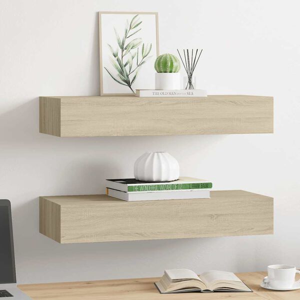 vidaXL &Eacute;tag&egrave;res &agrave; tiroirs murales 2 pcs ch&ecirc;ne 60x23,5x10 cm MDF