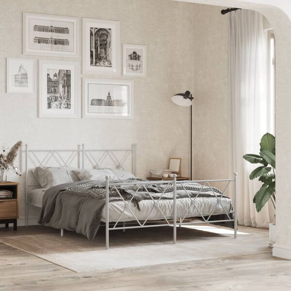 vidaXL Cadre de lit m&eacute;tal sans matelas et pied de lit blanc 140x190 cm