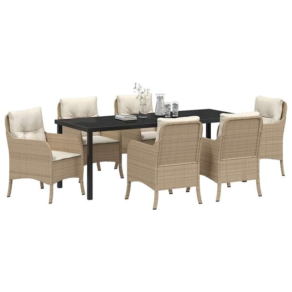 vidaXL Ensemble de salle &agrave; manger pour jardin 7 pcs Beige polyrotin