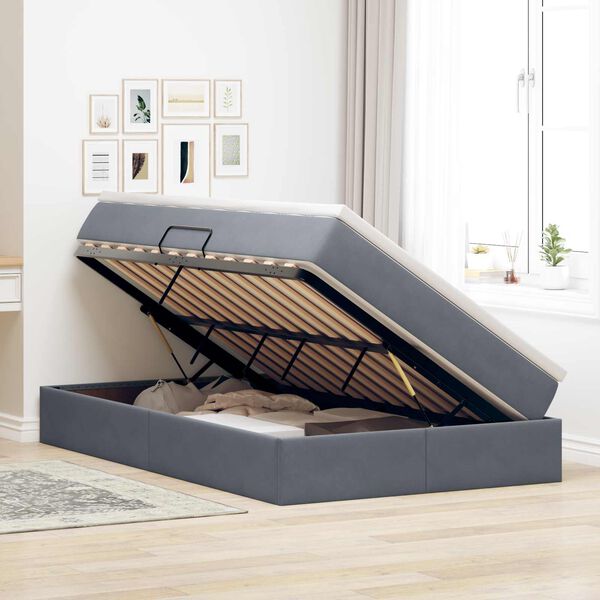 vidaXL Lit avec rangement et matelas Gris fonc&eacute; 120 x 190 cm Velours