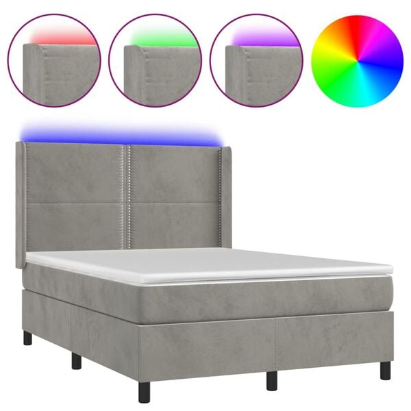 vidaXL Sommier &agrave; lattes de lit matelas et LED Gris clair 140x200 cm