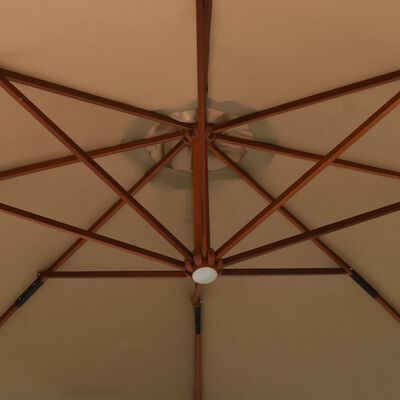 vidaXL Parasol suspendu avec mât en bois 350 cm Taupe