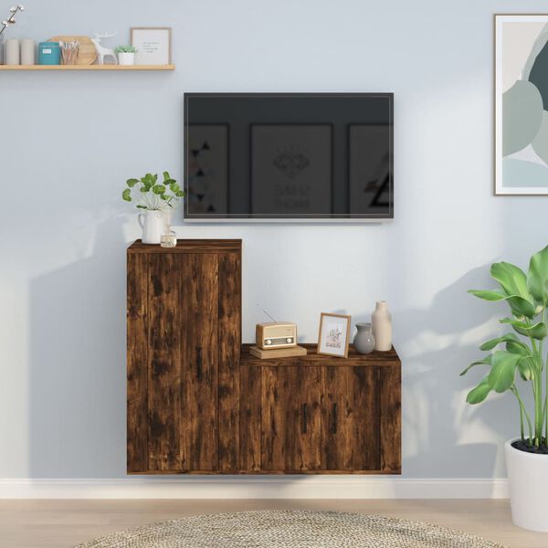 vidaXL Ensemble de meubles TV 2 pcs Ch&ecirc;ne fum&eacute; Bois d'ing&eacute;nierie