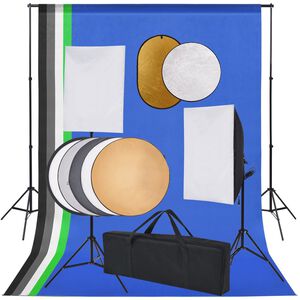 vidaXL Kit de studio photo bo&icirc;te &agrave; lumi&egrave;re toile de fond et r&eacute;flecteur