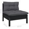 vidaXL Salon de jardin 6 pcs avec coussins Noir Bois de pin massif