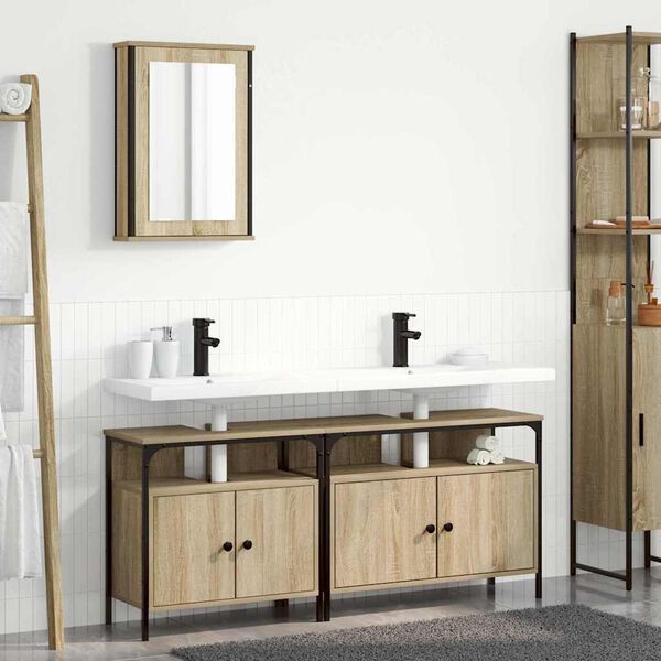 vidaXL Ensemble de mobilier de salle de bain avec &eacute;tag&egrave;re 3 pcs Marron