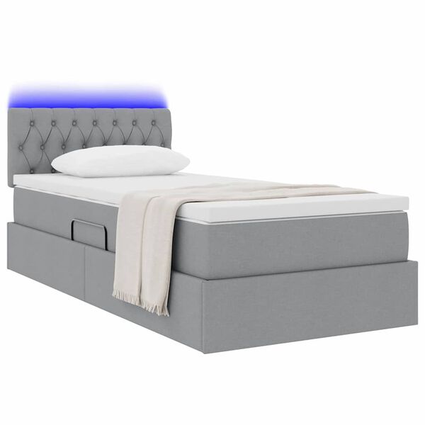 vidaXL Lit avec rangement et LED avec LED Gris clair 90 x 200 cm tissu