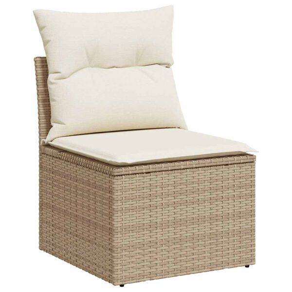 vidaXL Salon de jardin 11pcs avec coussins beige r&eacute;sine tress&eacute;e acacia