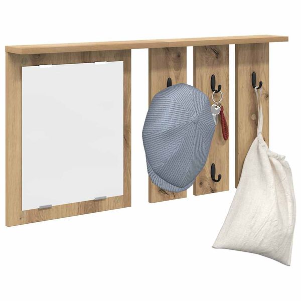 vidaXL Porte-manteau mural avec miroir ch&ecirc;ne artisanal 85 x 10 x 45 cm