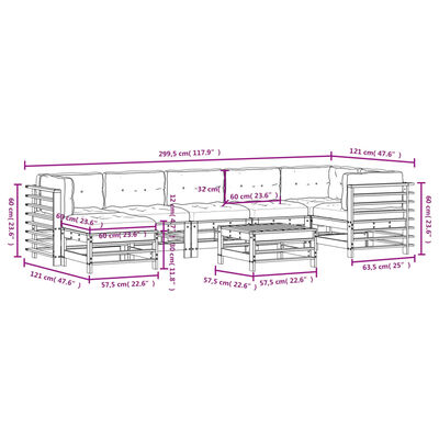 vidaXL Salon de jardin 8 pcs avec coussins marron miel bois massif