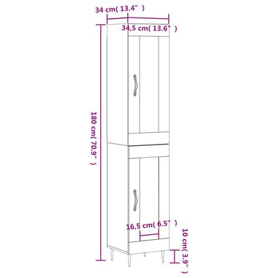 vidaXL Buffet haut Sonoma gris 34,5x34x180 cm Bois d'ingénierie