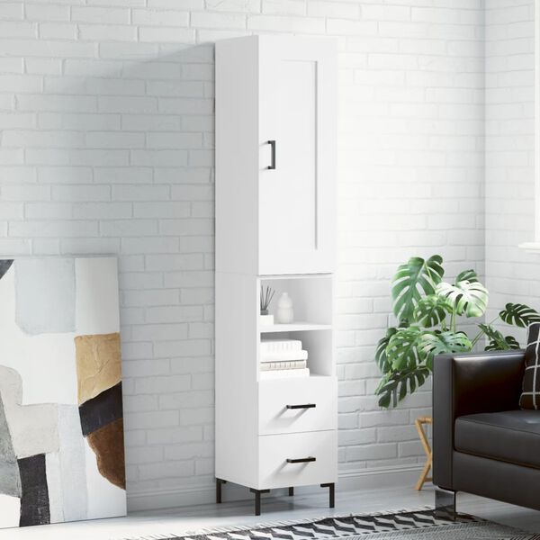 vidaXL Buffet haut Blanc 34,5x34x180 cm Bois d'ing&eacute;nierie