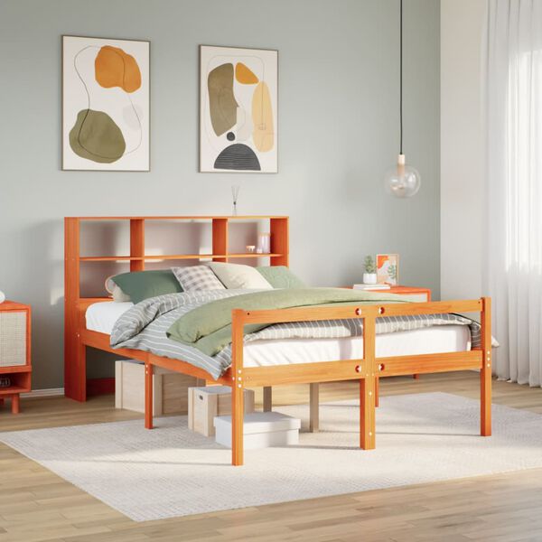 vidaXL Lit biblioth&egrave;que sans matelas cire marron 150x200cm bois massif