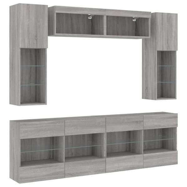 vidaXL Ensemble de meubles TV muraux 6pcs et lumi&egrave;res LED sonoma gris