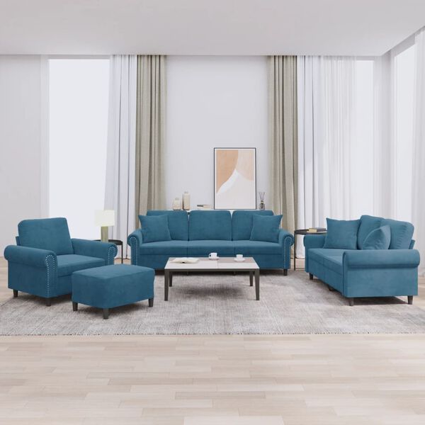 vidaXL Ensemble de canap&eacute;s 4 pcs avec coussins bleu velours