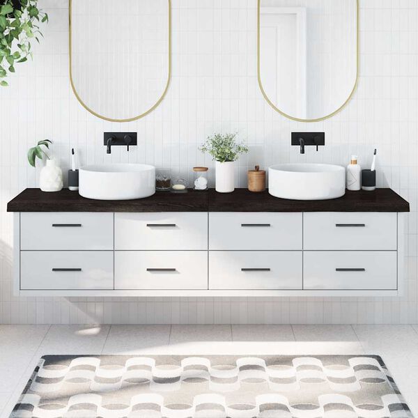vidaXL Comptoir de salle de bain marron fonc&eacute; bois massif trait&eacute;