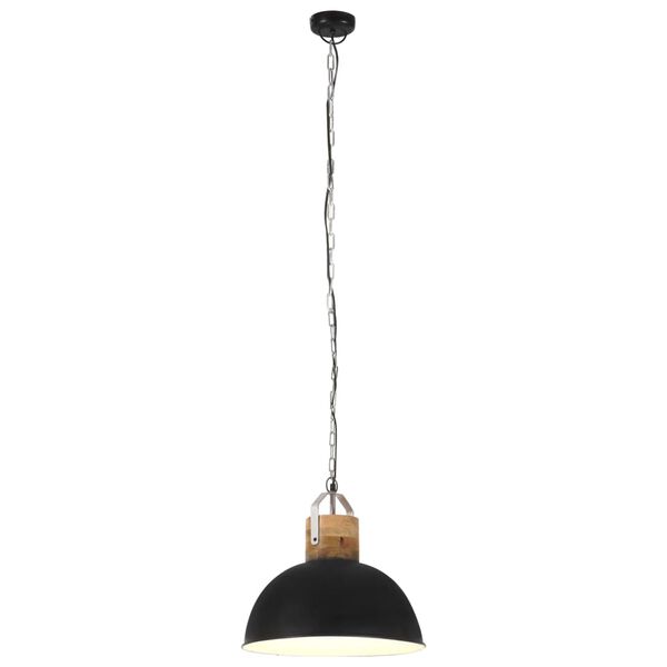 vidaXL Lampe suspendue industrielle Noir Rond 42cm E27 Manguier massif