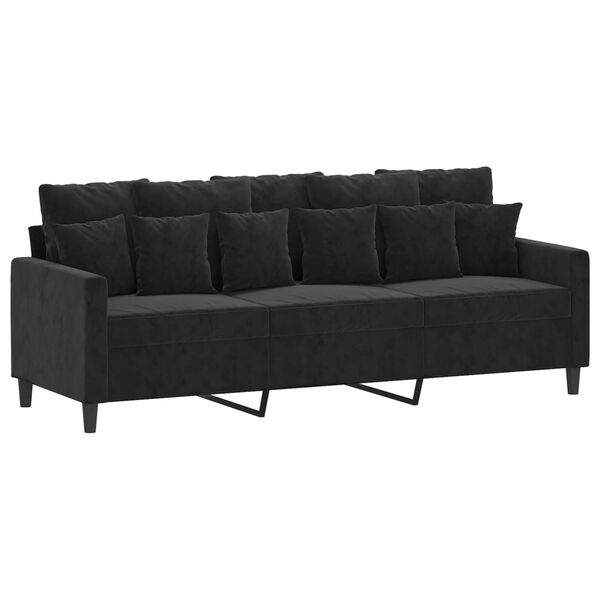 vidaXL Canap&eacute; &agrave; 3 places avec repose-pieds Noir 180 cm Velours