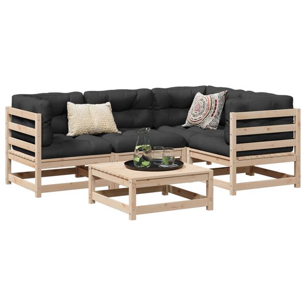 vidaXL Salon de jardin 5 pcs bois de pin massif