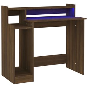 vidaXL Bureau et lumi&egrave;res LED Ch&ecirc;ne brun 97x45x90 cm Bois d'ing&eacute;nierie