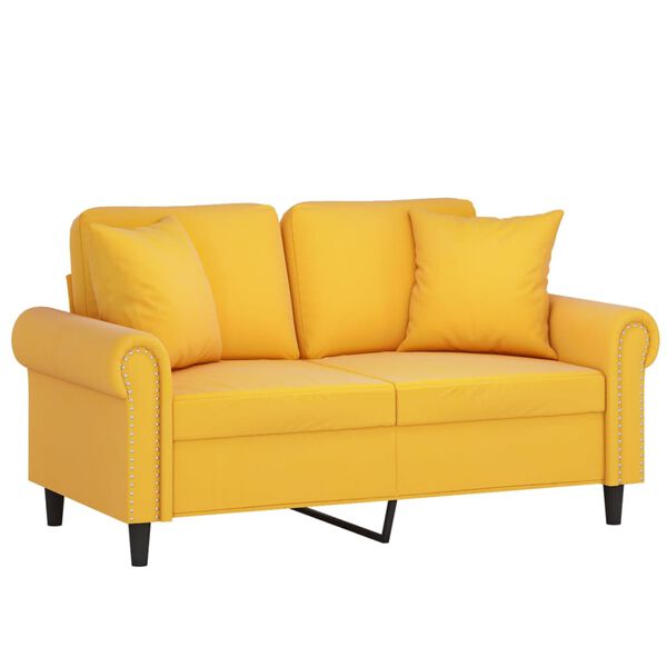 vidaXL Canap&eacute; 2 places oreillers et coussins Jaune clair 120cm Velours