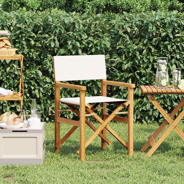 vidaXL Chaise de metteur en sc&egrave;ne pliante cr&egrave;me bois teck massif