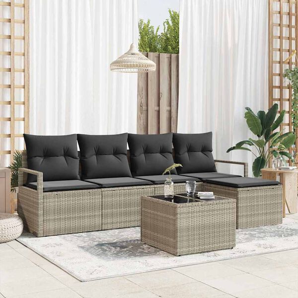 vidaXL Ensemble de canap&eacute; de jardin 6 pcs Gris clair Poly rotin