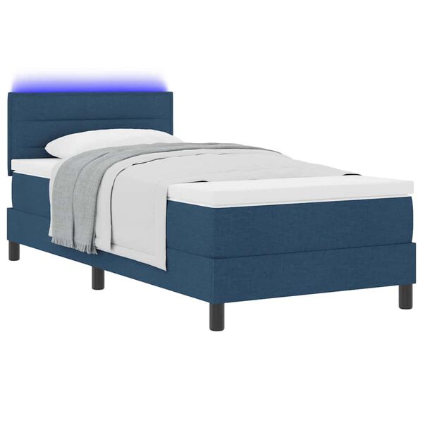 vidaXL Lit &agrave; ressorts avec matelas avec LED Bleu 90 x 200 cm tissu