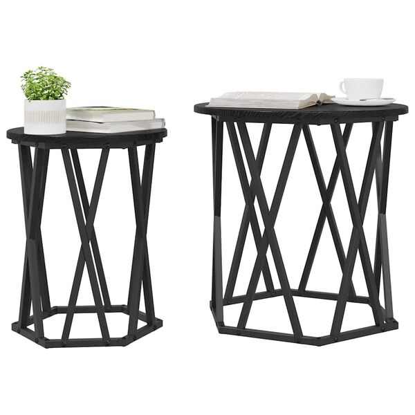 vidaXL Table basse 2 pcs Chêne noir Bois d'ingénierie et acier